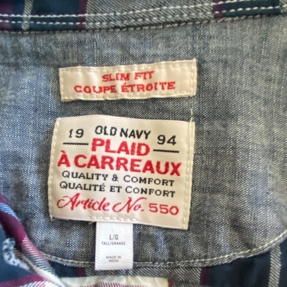 Old Navy slim fit plaid button down shirt size L - Picture 3 of 8